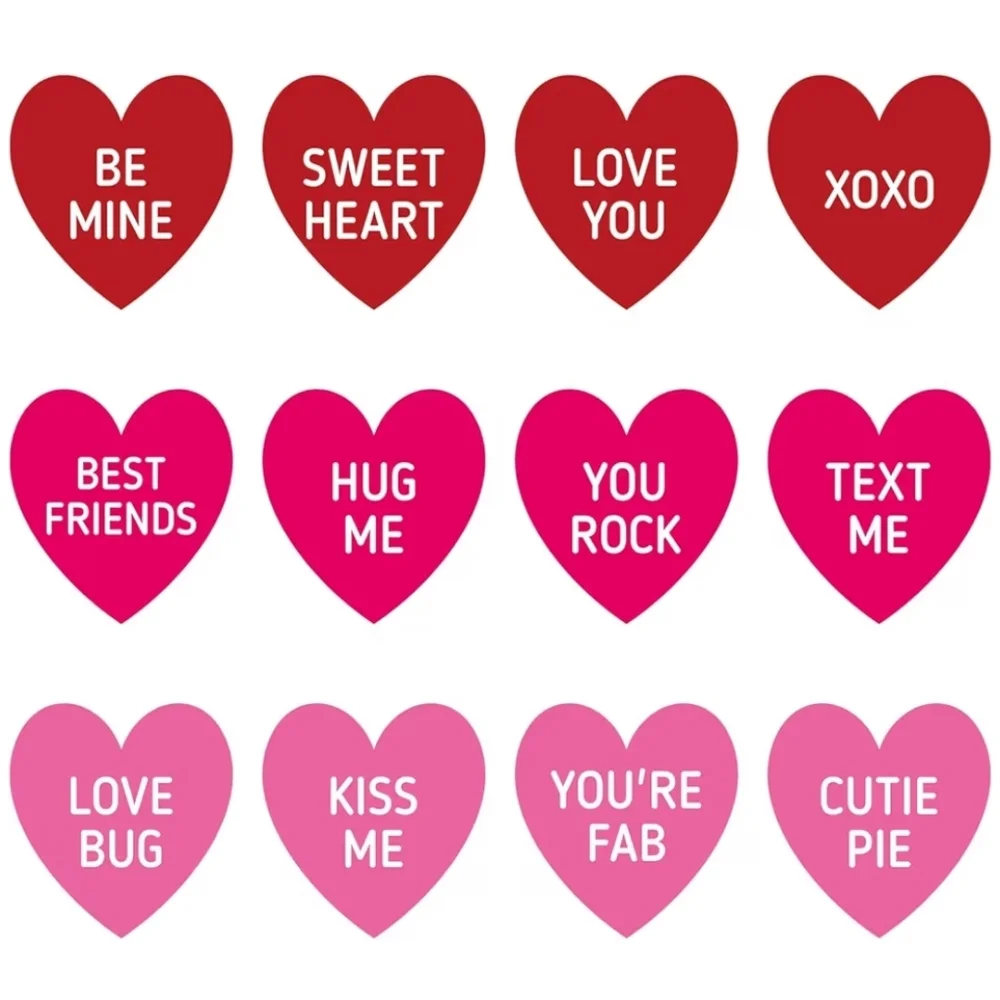 480pc Valentines Day Conversation Heart Stickers Red Pink 1.5in Bulk Kids Craft‎